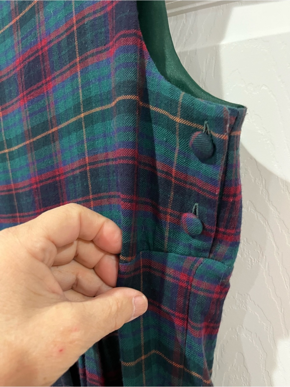 Laura Ashley Sz8 Classic Green Plaid Wool Blend Sleeveless Midi Dress, Jumper - Picture 9 of 10